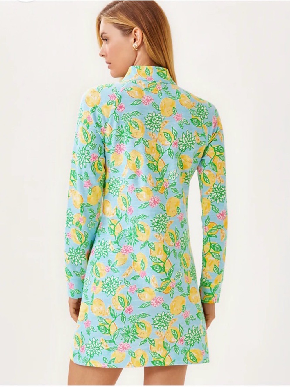 Lilly Pulitzer Aqua Lemon & Floral Quarter-Zip Shift Dress - Picture 2 of 6